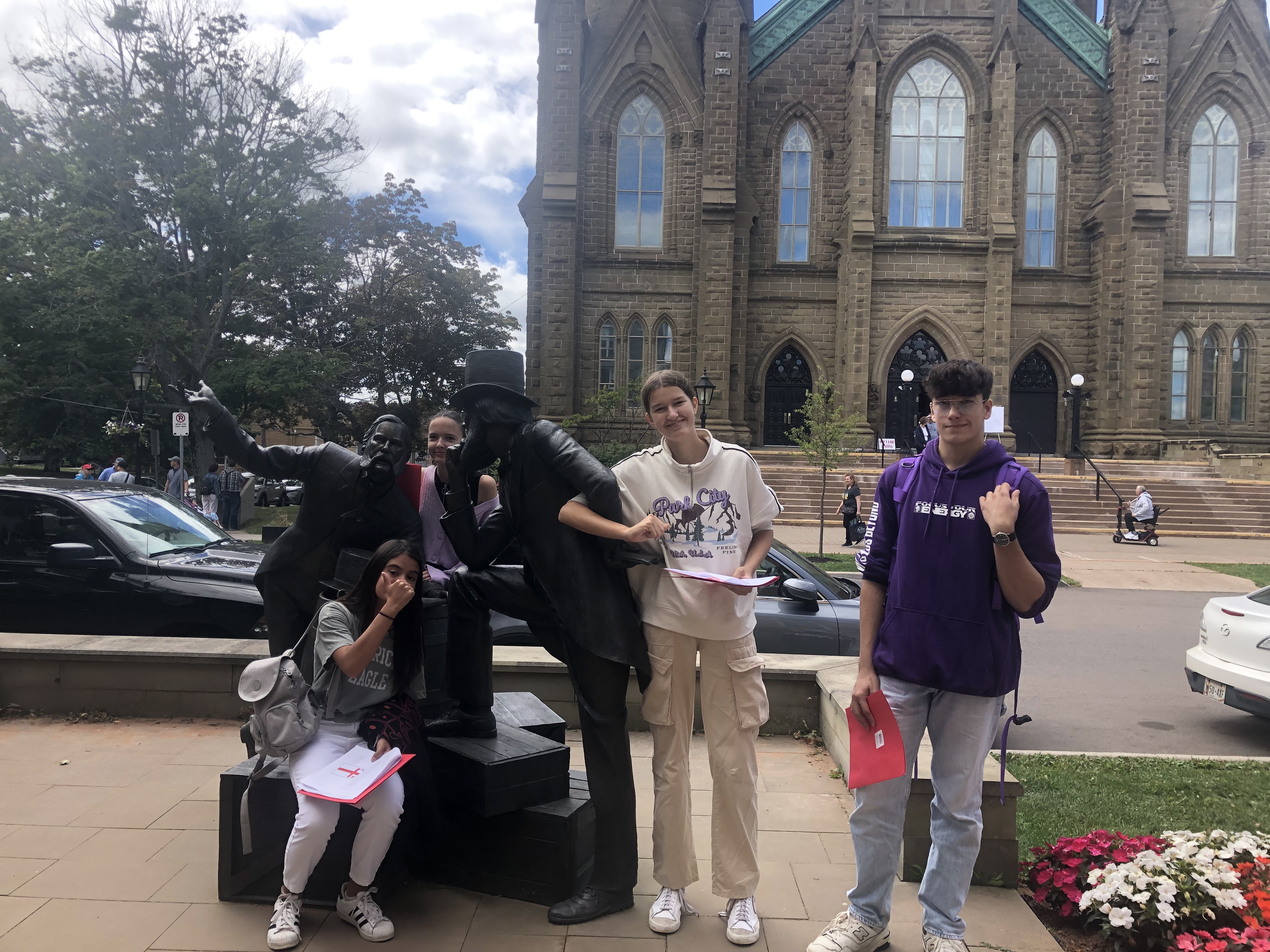 Students hiking outdoors